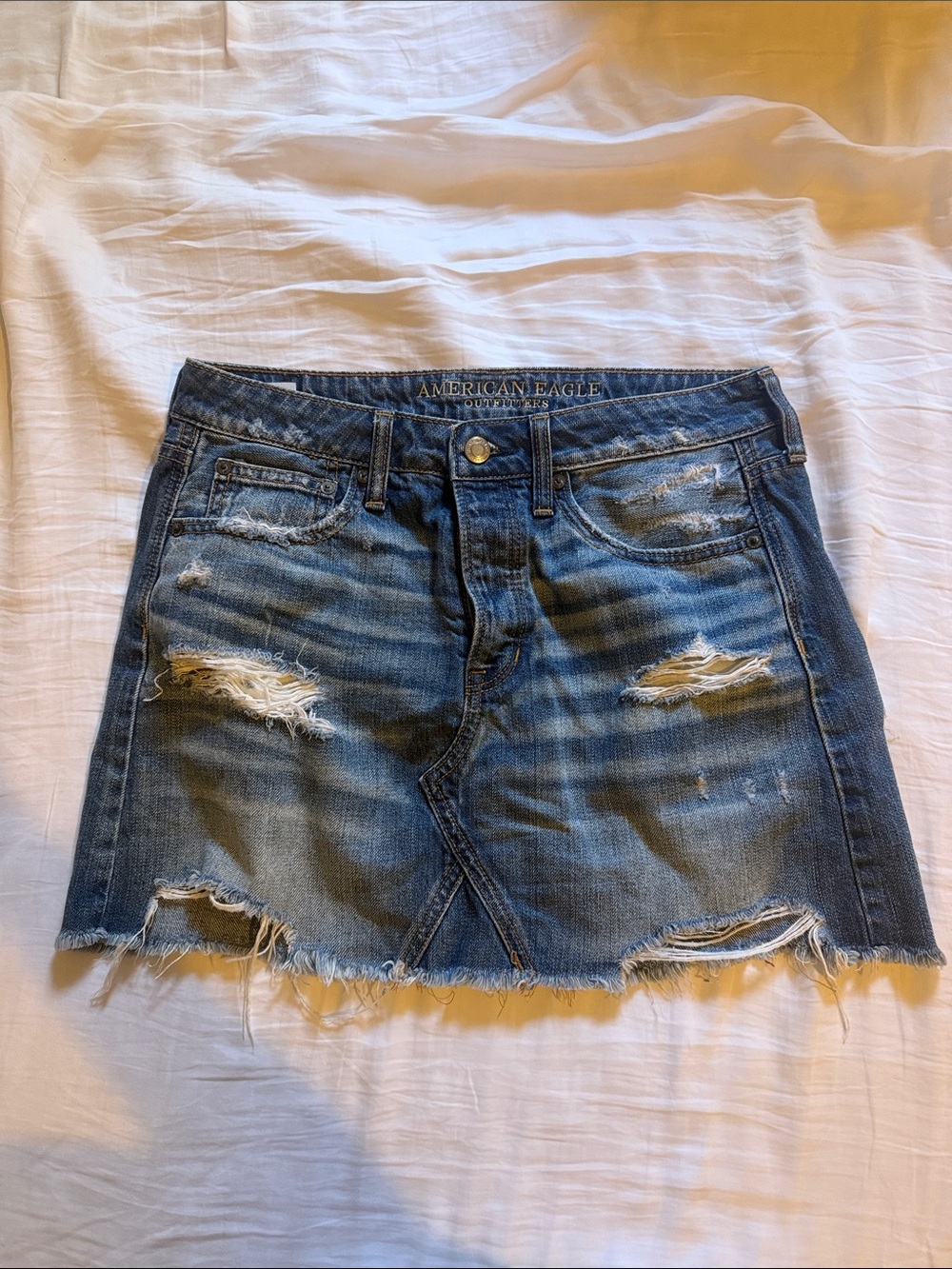 American Eagle Outfitters Blue Distressed Denim Mini Skirt
